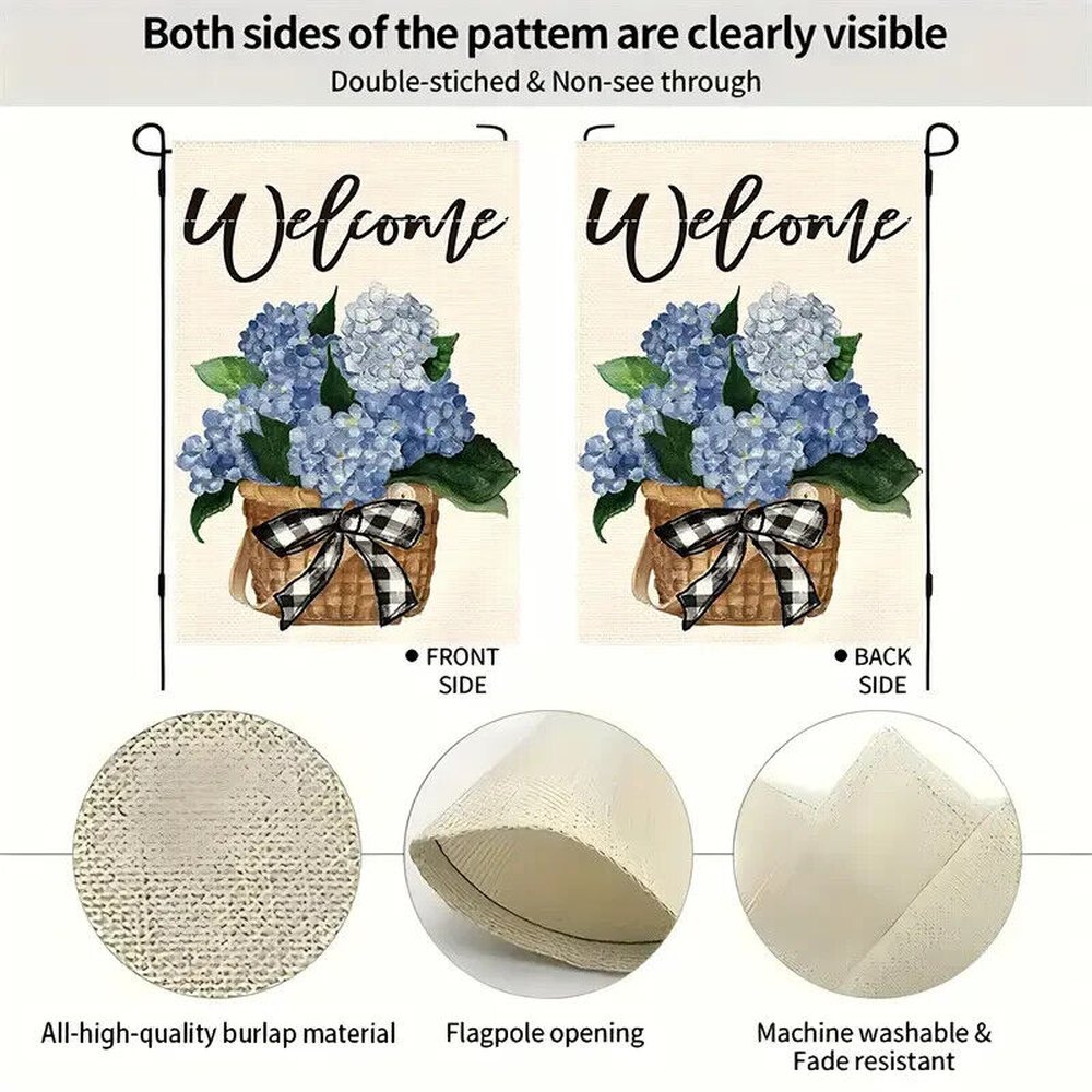 Charming Hydrangea Welcome Burlap Garden Flag Double-Sided 12" x 18" NEW! Home & Garden:Yard, Garden & Outdoor Living:Décor:Flags Style Your Walls